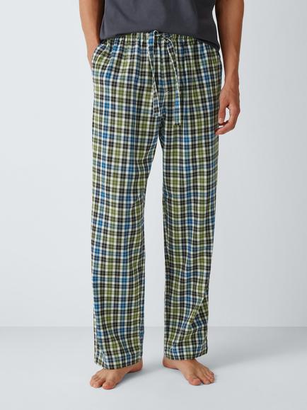 John Lewis Organic Cotton Check Pyjama Trousers, Green Mid, Green Mid