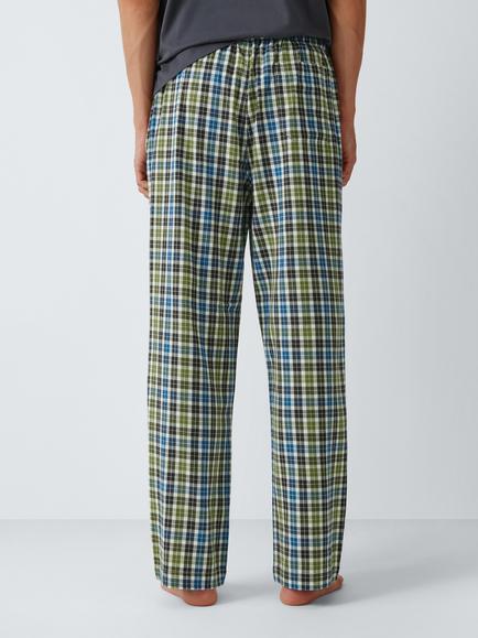 John Lewis Organic Cotton Check Pyjama Trousers, Green Mid - view 2, Green Mid
