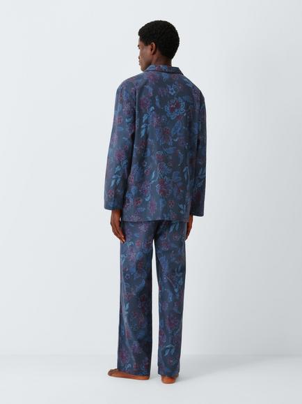 John Lewis Organic Cotton Floral Print Pyjama Set, Blue Navy - view 2, Blue Navy