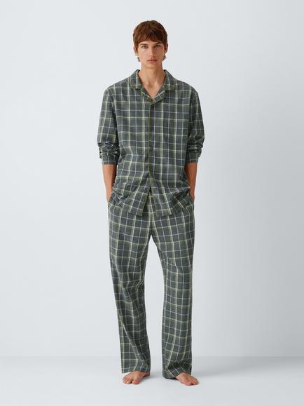 John Lewis Organic Cotton Check Pyjama Set, Grey Charcoal, Grey Charcoal
