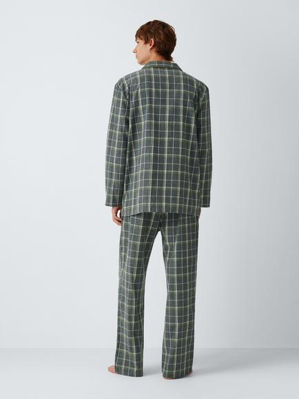 John Lewis Organic Cotton Check Pyjama Set, Grey Charcoal - view 2, Grey Charcoal