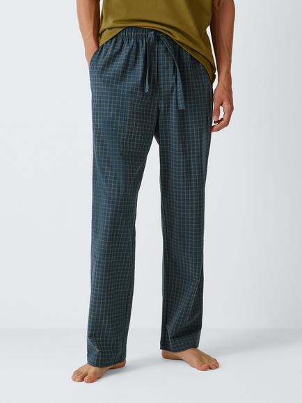 John Lewis Organic Cotton Seersucker Check Pyjama Trousers, Blue Navy, Blue Navy