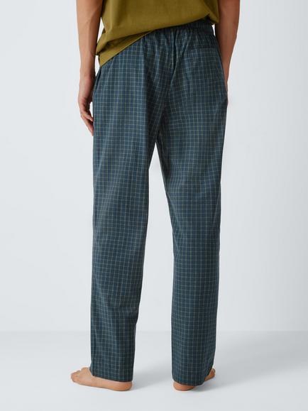 John Lewis Organic Cotton Seersucker Check Pyjama Trousers, Blue Navy - view 2, Blue Navy