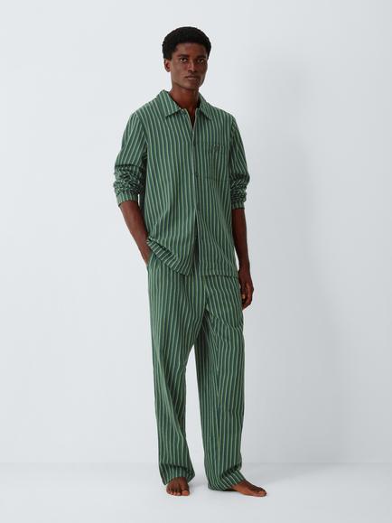 John Lewis Organic Cotton Stripe Pyjama Set, Grey Dark, Grey Dark