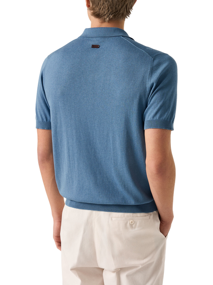 Eton Soft Knit Polo Shirt, Light Blue - view 2, Light Blue