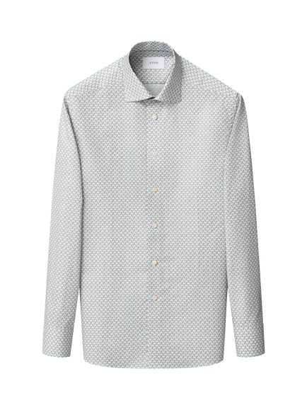 Eton Cotton Regular Fit Pineapple Motif Wrinkle-Resistant Shirt, Blue, Blue