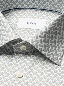 Eton Cotton Regular Fit Pineapple Motif Wrinkle-Resistant Shirt, Blue - view 2, Blue