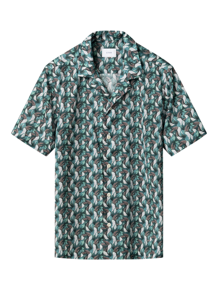 Eton Cotton Regular Fit Toucan Print Resort Shirt, Green, Green