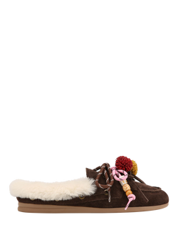 Nokwol Coco Fur Suede Mules, Brown Chocolate