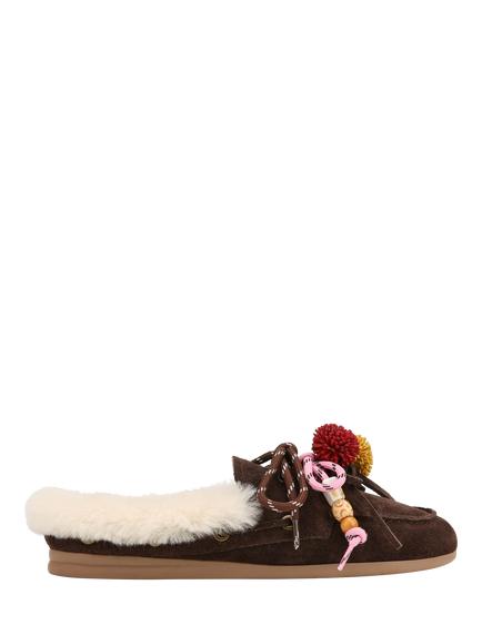 Nokwol Coco Fur Suede Mules, Brown Chocolate