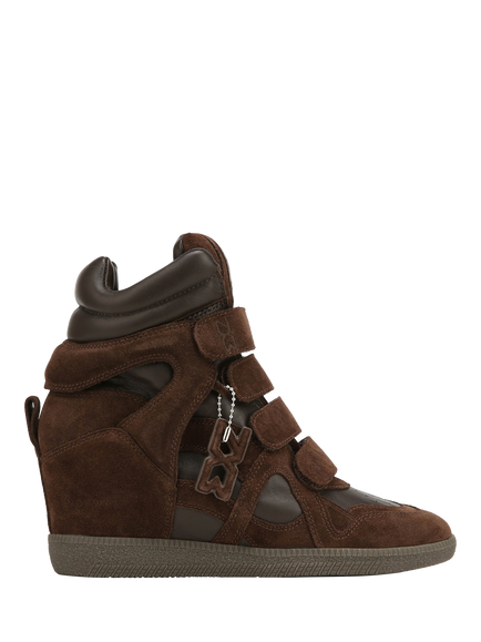 Nokwol Eden Suede Blend Hi-Top Trainers, Brown Dark
