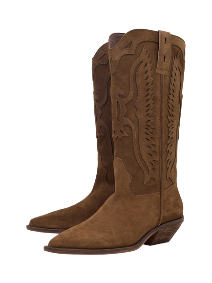 Nokwol Highland Western Knee High Boots, Brown Chestnut - view 2, Brown Chestnut