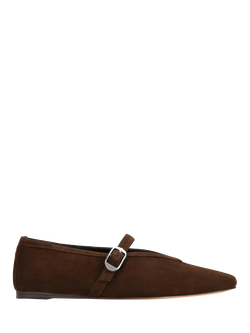 Nokwol Lova Suede Mary Jane Ballerina Pumps, Chocolate, Chocolate