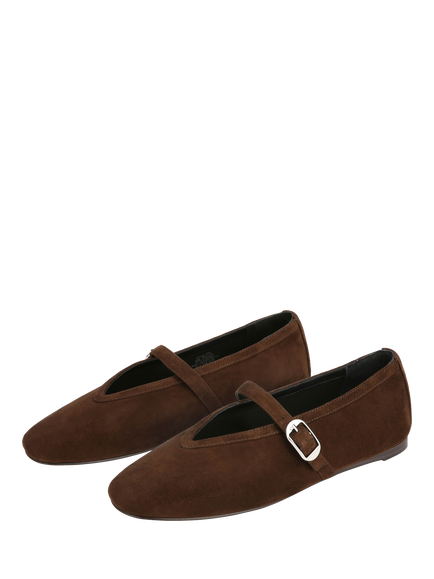 Nokwol Lova Suede Mary Jane Ballerina Pumps, Chocolate - view 2, Chocolate