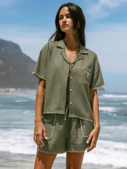 Chelsea Peers Palm Tree Linen Rich Beach Shirt, Green, Green