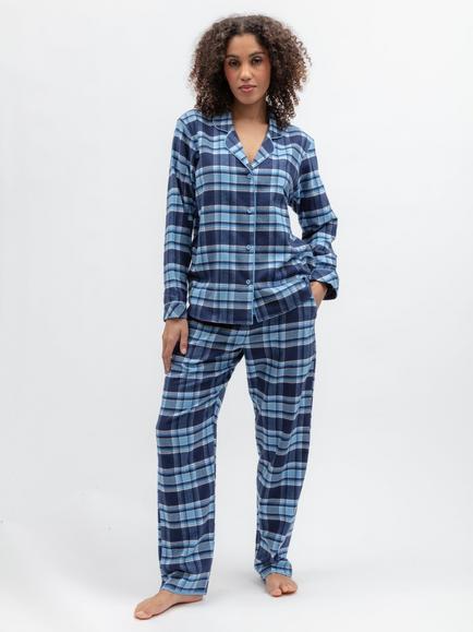 Cyberjammies Brushed Cotton Check Pyjama Set, Blue - view 2, Blue