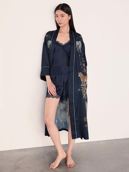 Chelsea Peers Moonlight Safari Print Kimono Dressing Gown, Navy - view 2, Navy