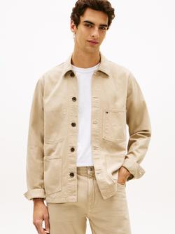 Tommy Hilfiger Cotton-Rich Garment-Dyed Shacket, Beige, Beige