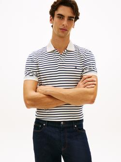 Tommy Hilfiger Cotton Regular Fit Interlock Knit Stripe Polo Shirt, Navy/Multi, Navy/Multi