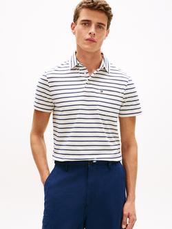 Tommy Hilfiger Cotton Regular Fit Short Sleeve Stripe Polo Shirt, White/Navy