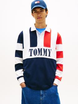 Tommy Hilfiger Cotton Relaxed Fit 90s Archive Rugby Shirt, Dark Blue, Dark Blue