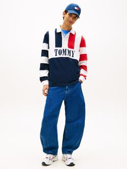 Tommy Hilfiger Cotton Relaxed Fit 90s Archive Rugby Shirt, Dark Blue - view 2, Dark Blue