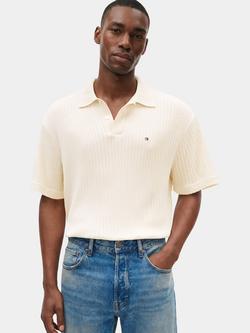 Tommy Hilfiger Relaxed Fit Open Knit Polo Shirt, Black, Beige