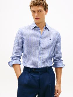 Tommy Hilfiger Linen Regular Fit Yarn-Dyed Stripe Shirt, Blue