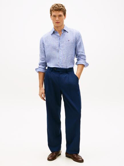 Tommy Hilfiger Linen Regular Fit Yarn-Dyed Stripe Shirt - view 2, Blue