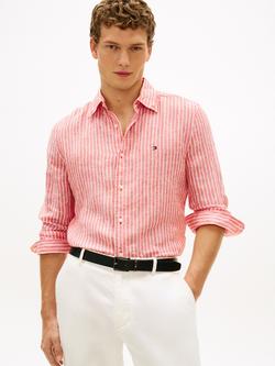 Tommy Hilfiger Linen Regular Fit Yarn-Dyed Stripe Shirt, Orange