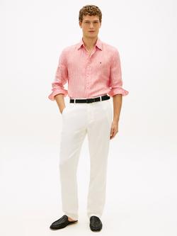 Tommy Hilfiger Linen Regular Fit Yarn-Dyed Stripe Shirt - view 2, Orange