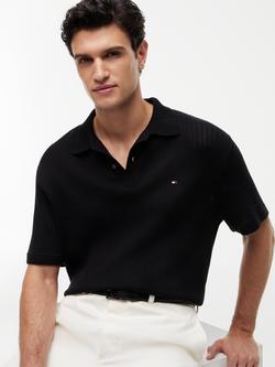 Tommy Hilfiger Relaxed Fit Open Knit Polo Shirt, Black - view 2, Black