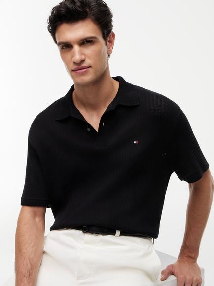 Tommy Hilfiger Relaxed Fit Open Knit Polo Shirt - view 2, Black