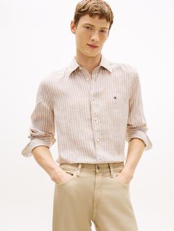 Tommy Hilfiger Linen Regular Fit Stripe Shirt, Beige/White
