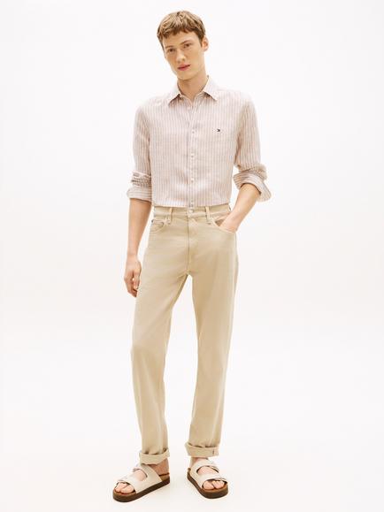 Tommy Hilfiger Linen Regular Fit Stripe Shirt - view 2, Beige/White