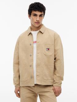 Tommy Hilfiger Cotton Oversized Fit Textured Canvas Overshirt, Beige, Beige