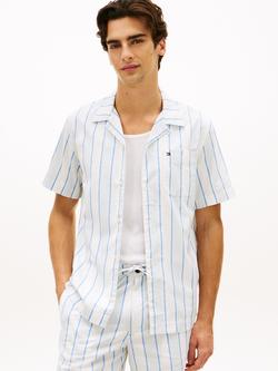 Tommy Hilfiger Cotton Regular Fit Stripe Cuban Collar Shirt, White/Blue, White/Blue