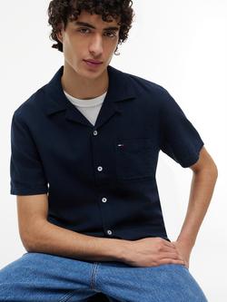Tommy Hilfiger Linen Blend Regular Fit Camp Collar Shirt - view 2, Dark Blue