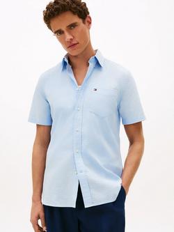 Tommy Hilfiger Cotton Regular Fit Flag Logo Shirt, Light Blue, Light Blue