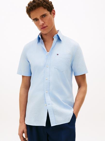 Tommy Hilfiger Cotton Regular Fit Flag Logo Shirt, Light Blue, Light Blue