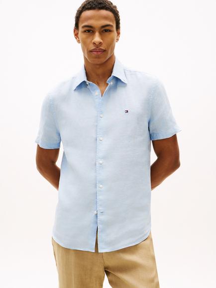 Tommy Hilfiger Linen Regular Fit Logo Shirt, Light Blue