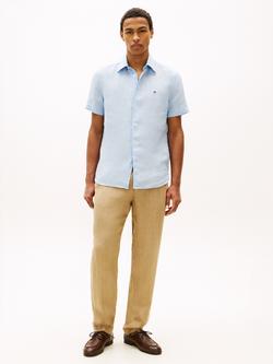 Tommy Hilfiger Linen Regular Fit Logo Shirt - view 2, Light Blue