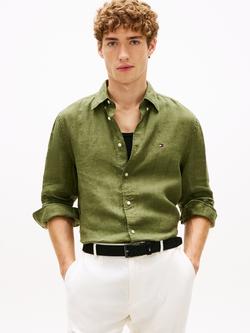 Tommy Hilfiger Linen Regular Fit Logo Shirt, Olive Green