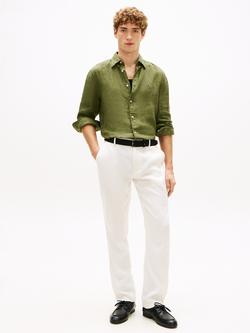 Tommy Hilfiger Linen Regular Fit Logo Shirt - view 2, Olive Green