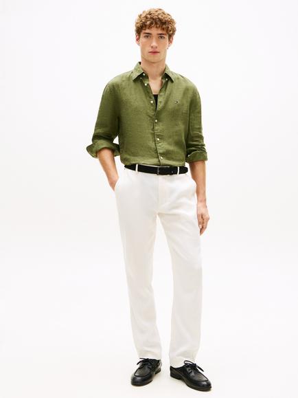 Tommy Hilfiger Linen Regular Fit Logo Shirt - view 2, Olive Green
