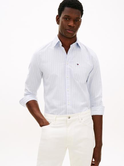 Tommy Hilfiger Cotton Regular Fit Stripe Shirt, Light Blue/White, Light Blue/White