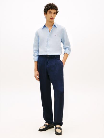 Tommy Hilfiger Linen Regular Fit Logo Shirt - view 2, Light Blue