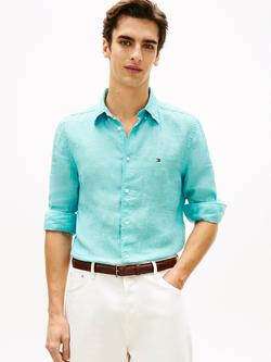 Tommy Hilfiger Linen Regular Fit Logo Shirt, Blue