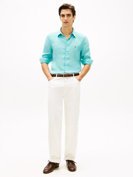Tommy Hilfiger Linen Regular Fit Logo Shirt - view 2, Blue