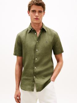 Tommy Hilfiger Linen Regular Fit Logo Shirt, Olive Green